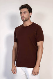 VELVARDE DÜZ BİSİKLET YAKA TSHIRT BORDO (1881)